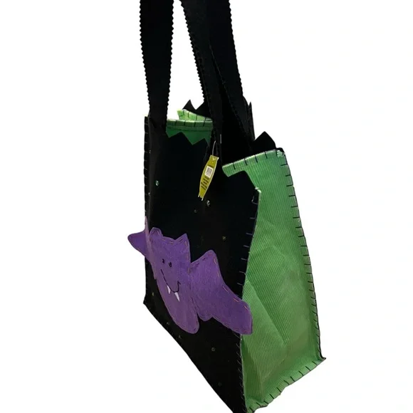 Vintage Halloween Trick or Treat Tote Bags Felt Ghost Bat Sequin Embroidery 2 pc - Picture 7 of 10